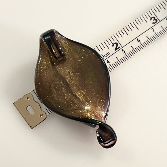 Hand-blown Lampwork Black Brown Gold Glitter Glass Swirl Teardrop Pendant - Picture 12 of 16